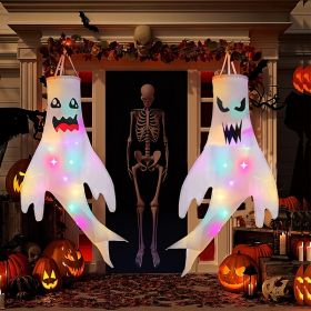 2pcs, 47" Halloween Ghost Windsocks Decorations With LED Light Outdoor Halloween Decorations Hanging Ghost Windsocks Décor For Halloween