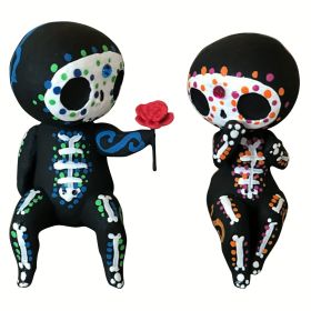 2pcs Sugar Head Doll, Resin Decoration Crafts Halloween Skull Couple Statue Resin Ornament,Valentine's Day, Room Decor, Home Decor,Halloween Room Deco