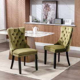 Nikki Collection Modern, High-end Tufted Solid Wood Contemporary Velvet Upholstered Dining Chair with Wood Legs Nailhead Trim 2-Pcs Set,Olive-Green,SW