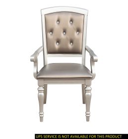 Glamorous Crystal Button-Tufted Set of 2 Arm Chairs Silver Finish Upholstered Seat Back Modern Dining Furniture