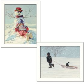 "Snow Memories Collection" 2-Piece Vignette By Bonnie Mohr, Printed Wall Art, Ready To Hang Framed Poster, White Frame