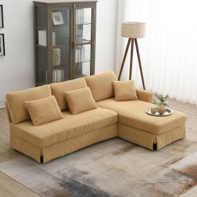 [VIDEO provided][New]87*61"Modern L-shaped Corduroy Sofa with Reversible Chaise,4-seat Upholstered Sectional Indoor Furniture,Convertible Sleeper Couc