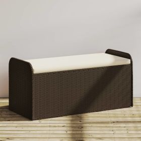 Storage Bench with Cushion Brown 45.3"x20.1"x20.5" Poly Rattan