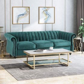 Luxurious Teal Velvet Plush 3-Seater Sofa, Stylish and Comfortable Addition to Modern Living Rooms, Soft and Durable Upholstery for Enhanced Relaxatio