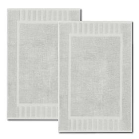 2 Pack Luxury Bath Mat Floor Towel Set Absorbent Cotton Hotel Spa Shower Bathtub Mats [Not a Bathroom Rug] 22x34 in Silver Color