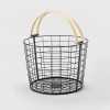 Round Black Wire with Natural Wood Handles Floor Basket