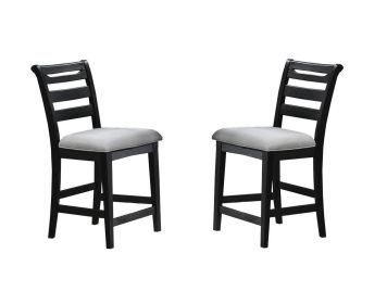 Modern 2pc Counter Height Dining Chairs Black Color Ladder Back Frame Upholstered Cushion Seat Solid wood Kitchen Dining Room