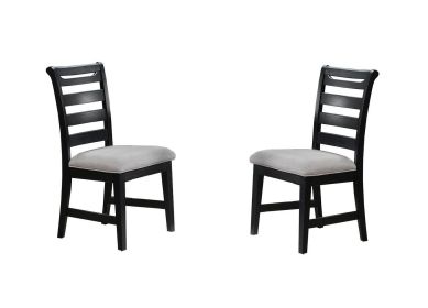 Modern 2pc Dining Chairs Black Ladder Back Frame Upholstered Cushion Seat Rubberwood Kitchen Dining Room