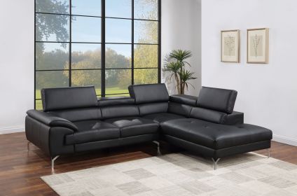 yBlack Color Sectional Couch 2pc Set Living Room Furniture Faux Leather Right Facing Chaise And Left Facing Sofa Metal Legs