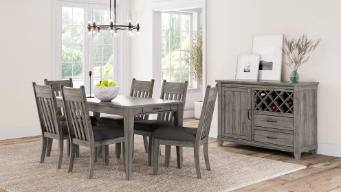 Rustic Gray Dining Table Two Storage Drawers and Leaf