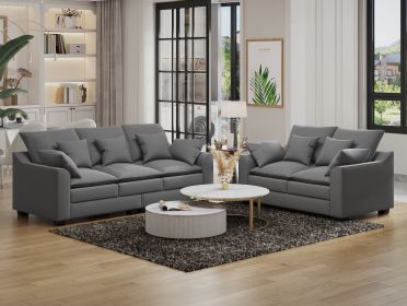 2 Pieces Sofa Couch 3-Seater and Loveseat with Pillows Polyester Upholstered Duck Down Filled Cushion Sofa Set for Living Room Apartment,Grey