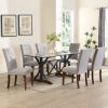 din7-piece Modern Dining Table Set, Gray Sintered Stone Dining Table with 6 Tufted Upholstered Chairs, 63-inch Rectangle Dining Table for Dining Room