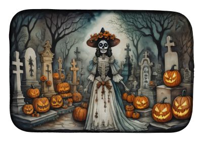 La Catrina Skeleton Spooky Halloween Dish Drying Mat Absorbent Dish Drying Mat Pad for Kitchen Counter Dish Drainer Mat for Countertop, 14 x 21", Mult