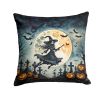 Flying Witch Spooky Halloween Throw Pillow Machine Washable, Indoor Outdoor Decorative Pillow for Couch, Bed or Patio, 14Hx14W