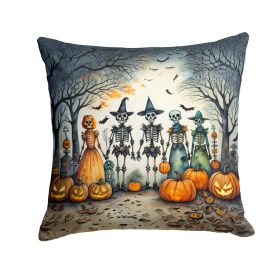 Calacas Skeletons Spooky Halloween Throw Pillow Machine Washable, Indoor Outdoor Decorative Pillow for Couch, Bed or Patio, 14Hx14W