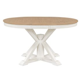 TREXM Retro Functional Extendable Dining Table with a 12" Leaf for Dining Room and Living Room (Oak Natural Wood + Off White)