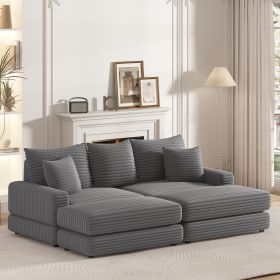 86.6 Inch Corduroy 3-seater sofa With 3 back pillows , 2 toss pillows and two ottoman ,Comfy Sofa- Deep Seat Couch for Living Room