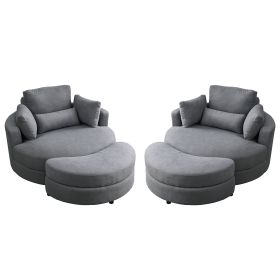 [Video] Welike Swivel Accent Barrel Modern Dark Grey Sofa Lounge Club Big Round Chair with Storage Ottoman Linen Fabric for Living Room Hotel with Pil