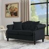 57" Chesterfield Sofa Black Velvet for Living Room, 2 Seater Sofa Tufted Couch with Rolled Arms and Nailhead for Living Room, Bedroom, Office, Apartme