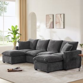 [VIDEO provided] [New] 110*57" Modern U Shape Modular Sofa, 6 Seat Chenille Sectional Couch Set with 2 Pillows Included, Freely Combinable Indoor Funi