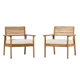 Modern 2-Piece Slat-Back Solid Acacia Wood Patio Club Chair Set ‚Äì Brown