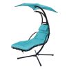 Hanging Chaise Lounger with Removable Canopy, Outdoor Swing Chair with Built-in Pillow, Hanging Curved Chaise Lounge Chair Swing for Patio Porch Pools