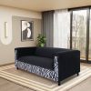 Black Velvet Sofa with Zebra Print, Modern 3-Seater Sofas Couches for Living Room, Bedroom, Office, and Apartment with Solid Wood Frame