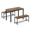 Dining Table Set, Bar Table with 2 Dining Benches, Kitchen Table Counter with Chairs, Industrial for Kitchen Breakfast Table, Living Room, Party Room,