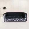 Black Velvet Sofa with Zebra Print, Modern 3-Seater Sofas Couches for Living Room, Bedroom, Office, and Apartment with Solid Wood Frame