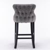 A&A Furniture,Contemporary Velvet Upholstered Wing-Back Barstools with Button Tufted Decoration and Wooden Legs, and Chrome Nailhead Trim, Leisure Sty