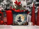 Flying Witch Spooky Halloween Throw Pillow Machine Washable, Indoor Outdoor Decorative Pillow for Couch, Bed or Patio, 14Hx14W