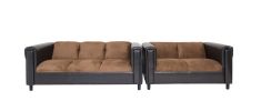 Faux Leather and Chenille Loveseat and Sofa Set for Living Room, Modern Décor Couch Sets for Living Room, Bedrooms with Solid Wood Frame (Brown)