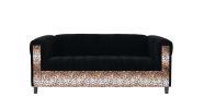 Black Velvet Sofa with Leopard Print, Modern 3-Seater Sofas Couches for Living Room, Bedroom, Office, and Apartment with Solid Wood Frame