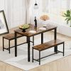 Dining Table Set, Bar Table with 2 Dining Benches, Kitchen Table Counter with Chairs, Industrial for Kitchen Breakfast Table, Living Room, Party Room,