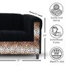 Black Velvet Sofa with Leopard Print, Modern 3-Seater Sofas Couches for Living Room, Bedroom, Office, and Apartment with Solid Wood Frame