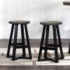 Rustic Distressed Solid Wood Round Dining Stool ‚Äì Grey