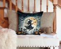 Flying Witch Spooky Halloween Throw Pillow Machine Washable, Indoor Outdoor Decorative Pillow for Couch, Bed or Patio, 14Hx14W