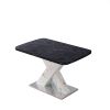 Modern Square Dining Table,Stretchable,Printed Black Marble Table Top+MDF White X-Shape Table Leg with Metal Base