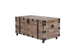 Antique Reclaimed Wood Gray Trunk Table And Side Table S/3 with Large Storage Dress Up Your Liviing Room