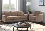 Fashionable living room sofa for 3 people, Brown velvet fabric