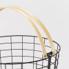 Round Black Wire with Natural Wood Handles Floor Basket