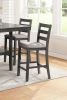 Classic Dining Room Furniture Gray Finish Counter Height 5pc Set Square Dining Table w Shelves Cushion Seat Ladder Back High Chairs Solid wood