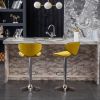 Masaccio Velvet Upholstered Adjustable Swivel Barstool, Set of 2, Yellow