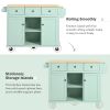 Kitchen Cart with Rubber wood Drop-Leaf Countertop ,Cabinet door internal storage racks,Kitchen Island on 5 Wheels with Storage Cabinet and 3 Drawers