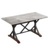 Sintered Stone Dining Table, 63" Modern Gray Rectangular Kitchen Dinner Table, Faux Marble Dining Room Table with X-shaped Metal Legs and Solid Wood B