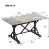 Sintered Stone Dining Table, 63" Modern Gray Rectangular Kitchen Dinner Table, Faux Marble Dining Room Table with X-shaped Metal Legs and Solid Wood B