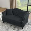 57" Chesterfield Sofa Black Velvet for Living Room, 2 Seater Sofa Tufted Couch with Rolled Arms and Nailhead for Living Room, Bedroom, Office, Apartme