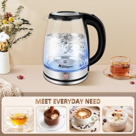 Electric Kettle Keep Warm, 1.8L Glass Tea Kettle, Hot Water Boiler With LED Light, Auto Shut-Off & Boil Dry Protection, Stainless Steel (Option: 1.8L)