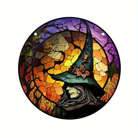 1pc Halloween Crow Witch Decoration Crafts,Fall Crow Witch Stained Suncatcher Black Bird Decorative Window Hanging Ornament, Stained Suncatcher (Model: YKL2307356A)