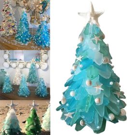 Sea Glass Christmas Tree and Wreath, Green Pine Christmas Tree Resin (Color: Blue, size: 20cm)